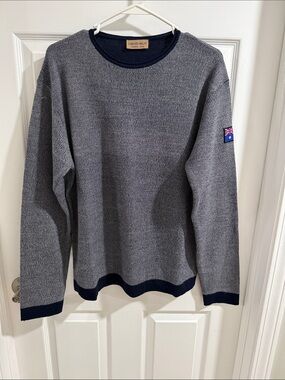 lorenzo Gray Crewneck Sweater with Navy Trim